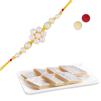 "Freshwater pearl rakhi - JPJU-19-45, 250gms of Kaju Kathili - Click here to View more details about this Product